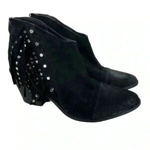 Fergie Women's Bennie Western Boots  w/ Fringe Studded Suede Ankle Sz 7.5 M